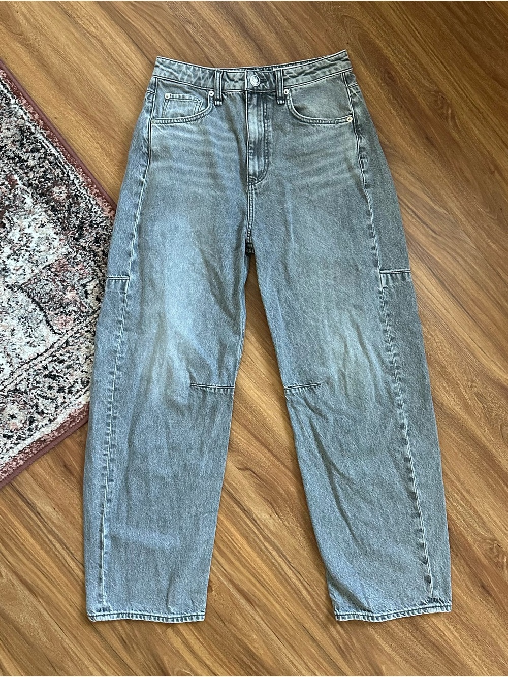 rag & bone Charlie High-Rise Full Length Barrel Jeans in Washed Grey